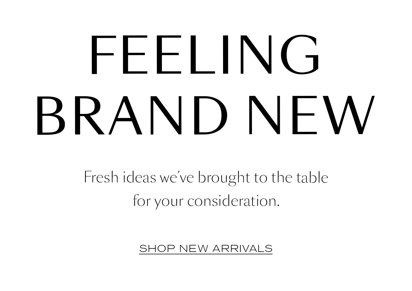 Feeling Brand New  Fresh ideas we’ve brought to the table for your consideration.&nbsp;  SHOP NEW ARRIVALS