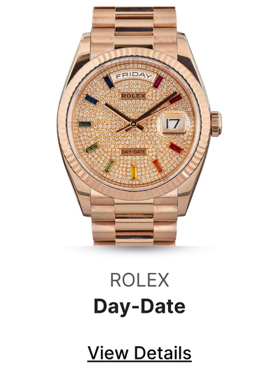 Pre-Owned Rolex Day-Date 36 Ref 128235 Diamond Paved Rainbow Sapphire Dial