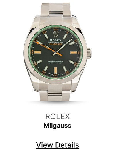 Pre-Owned Green Crystal Rolex Milgauss Black Dial Ref 116400V
