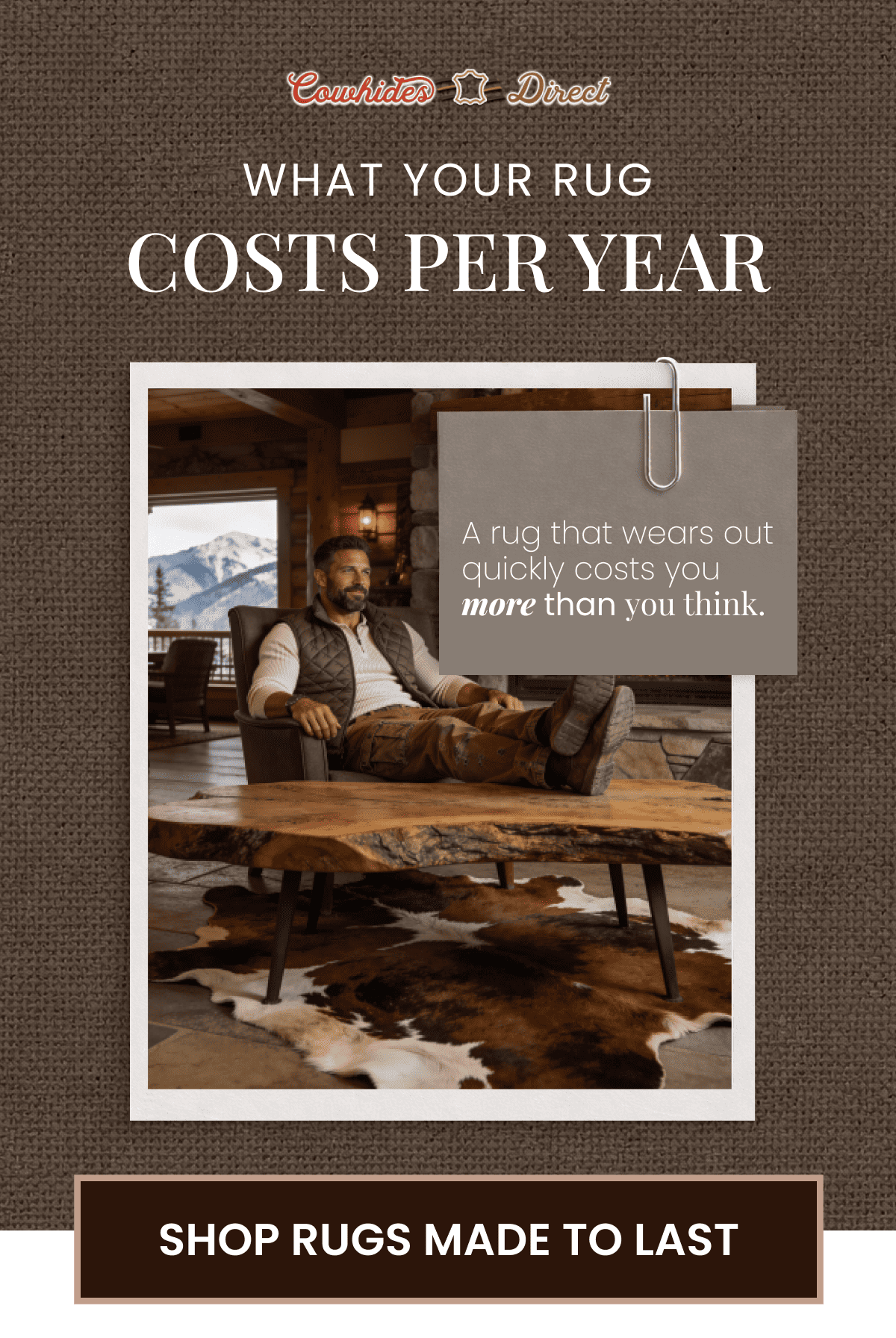 What Your Rug Costs Per Year A rug that wears out quickly costs you more than you think.  >> Shop Rugs Made to Last <<
