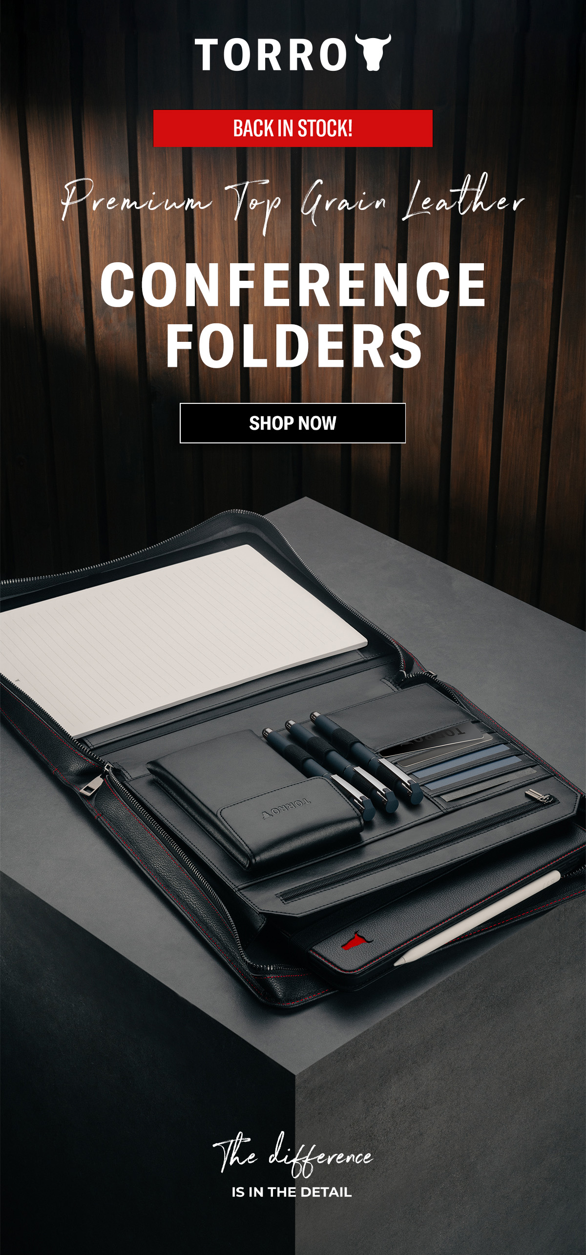 Premium Top Grain Leather Conference Folders - Shop Now at TORRO.co.uk