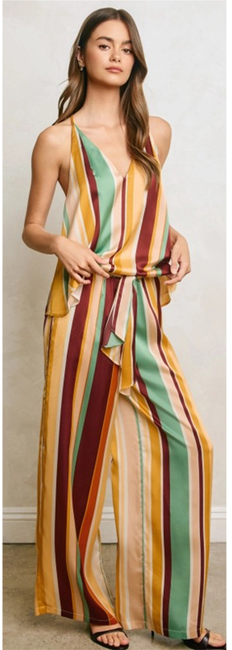 Multicolor Striped Wide Leg Pants
