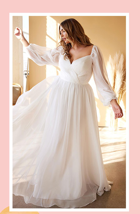 Image of Plus Size White Chiffon Sweetheart Bridal Goddess Gown