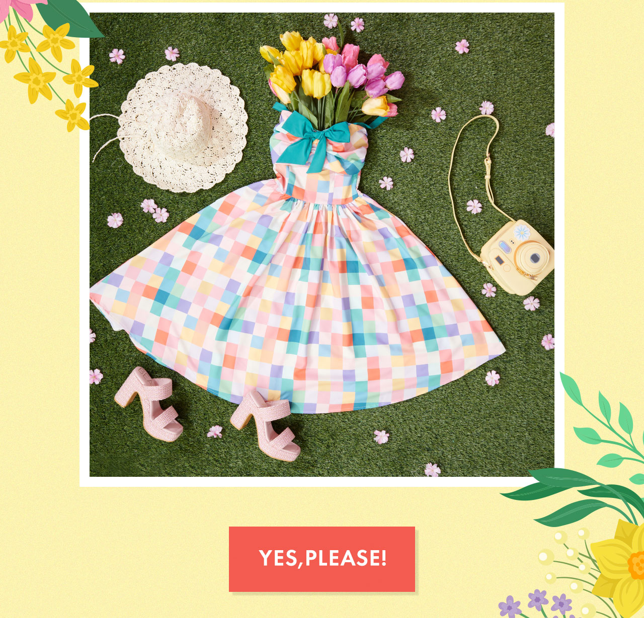 Image of Unique Vintage Pastel Rainbow Checkered Golightly Flare Dress | YES, PLEASE!