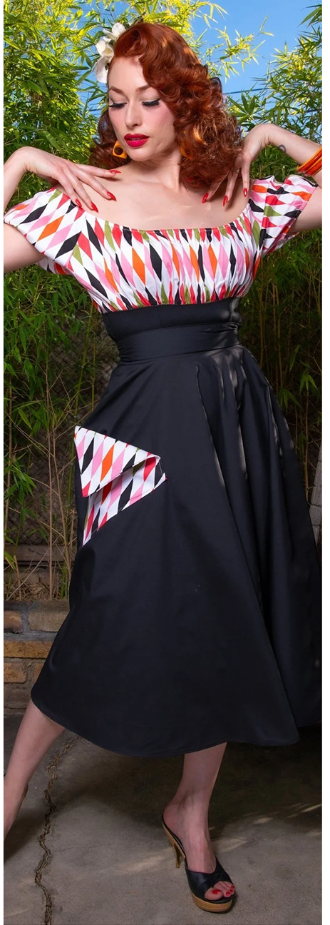 Black Harlequin Pocket Swing Skirt