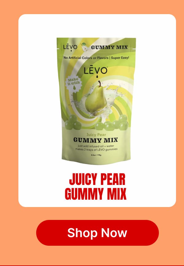 Juicy Pear Gummy Mix Just add infused oil + water. Makes 2 trays of LĒVO gummies. [Shop Now]