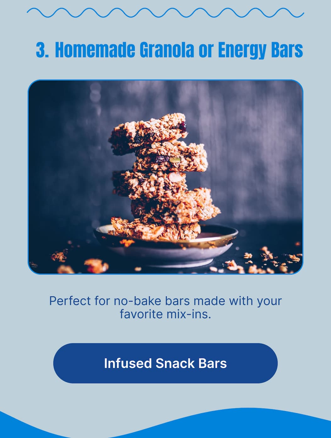 Homemade Granola or Energy Bars Perfect for no-bake bars made with your favorite mix-ins. [Infused Snack Bars]