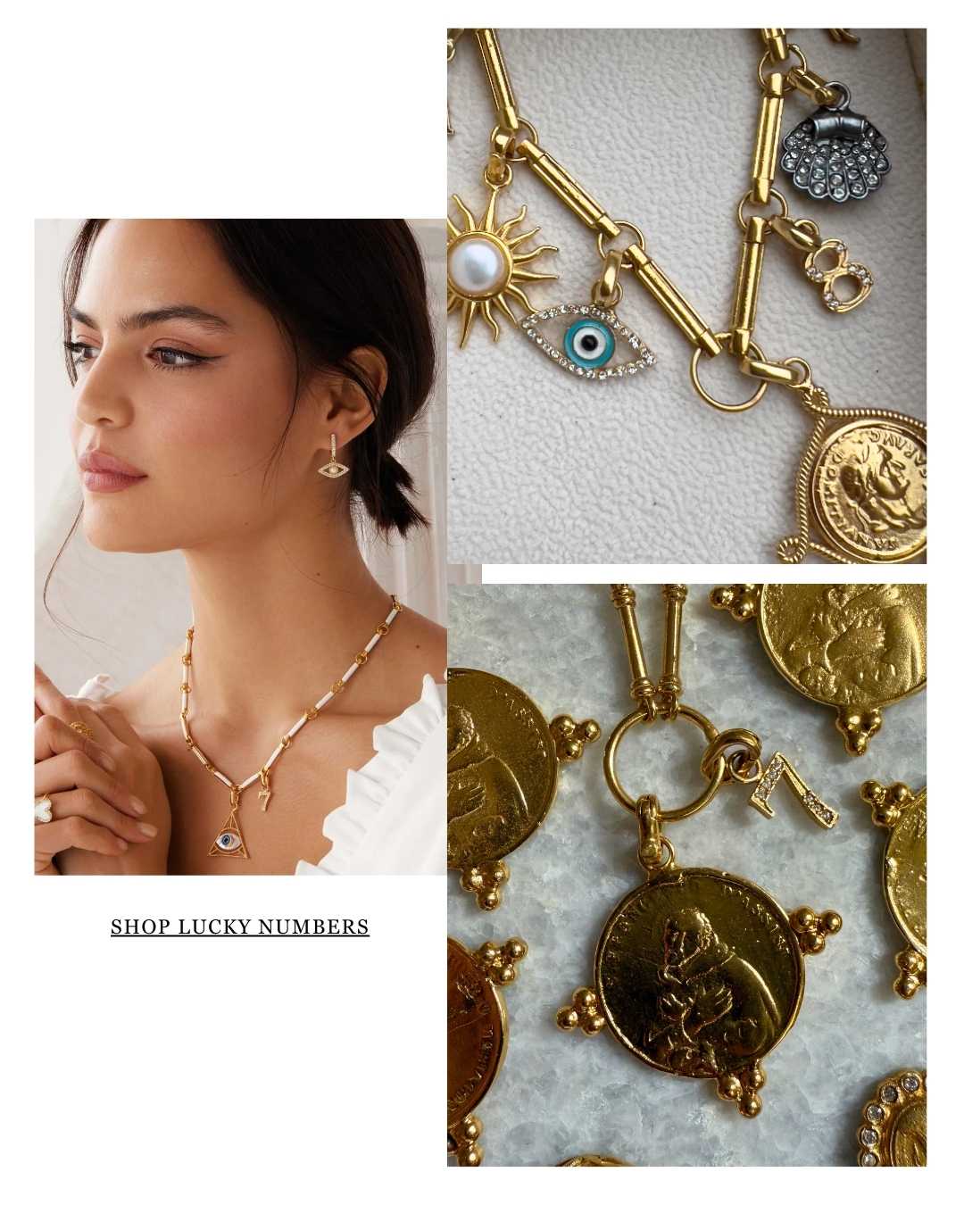 an image of a collage of photos of a woman wearing a necklace