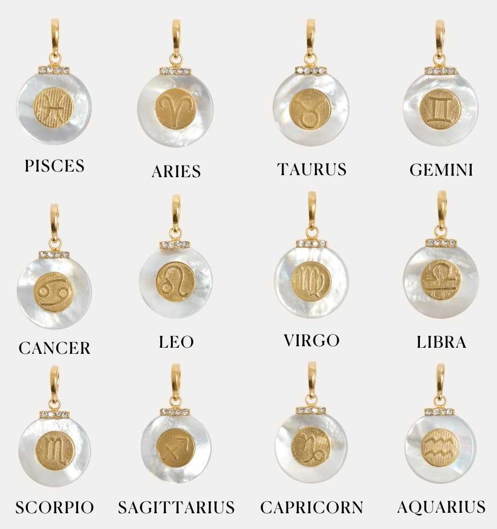 An image of each zodiac charm from Soru Jewellery