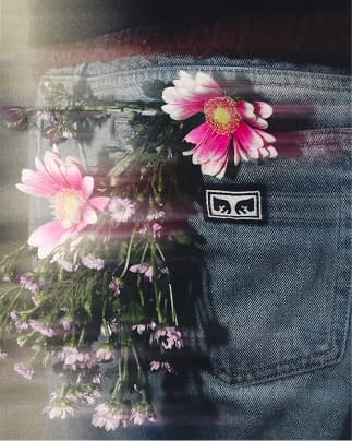 Flowers in the back pocket of Obey Jeans