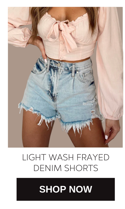 Lane 201 Light wash frayed denim shorts