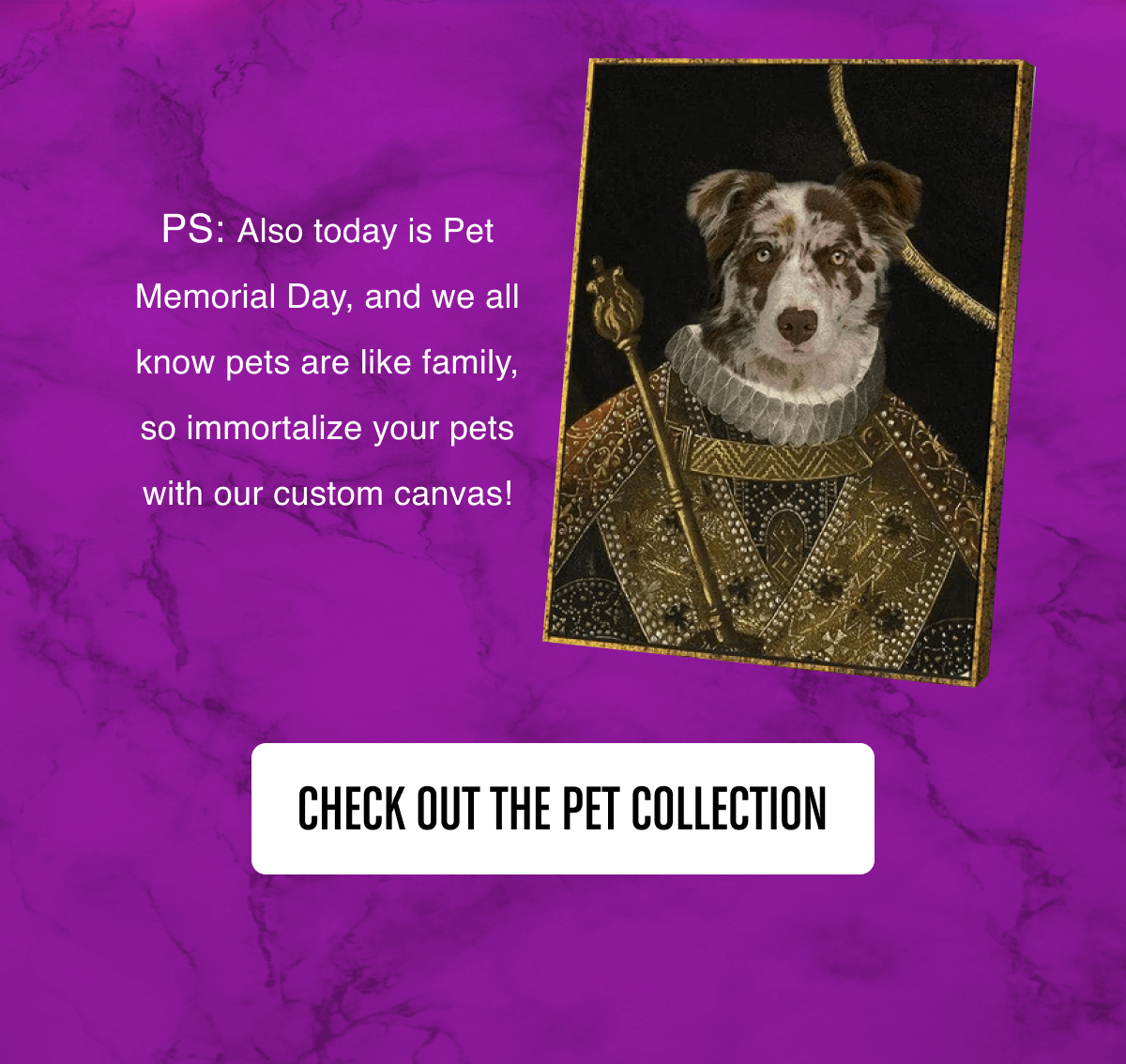PS: Tomorrow is Pet Memorial Day, and we all know pets are like family, so immortalize your pets with our custom canvas!