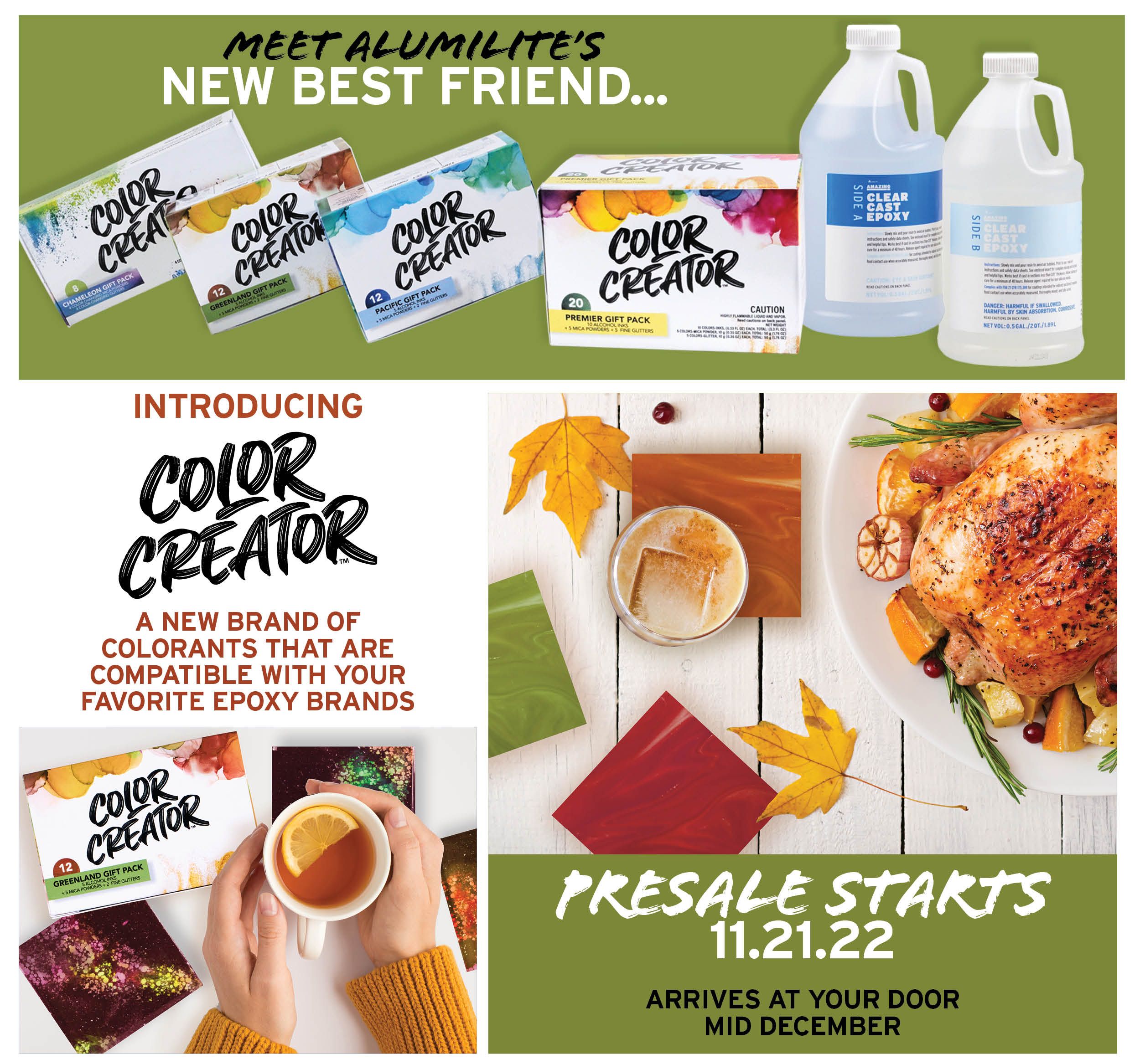 Meet Alumilite's New Best Friend... Introducing Color Creator, a new brand of colorants that are compatible with your favorite epoxy brands! Presale Starts 11.21.22