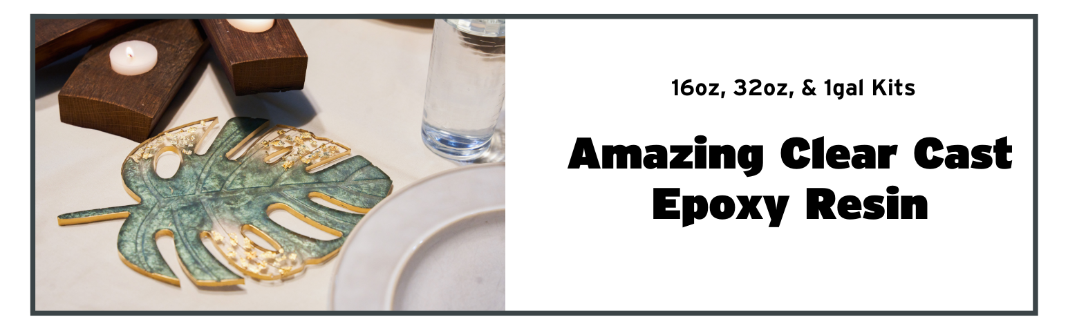 Amazing Clear Cast epoxy resin; sizes are 16oz, 32oz, & 1 gallon kits.