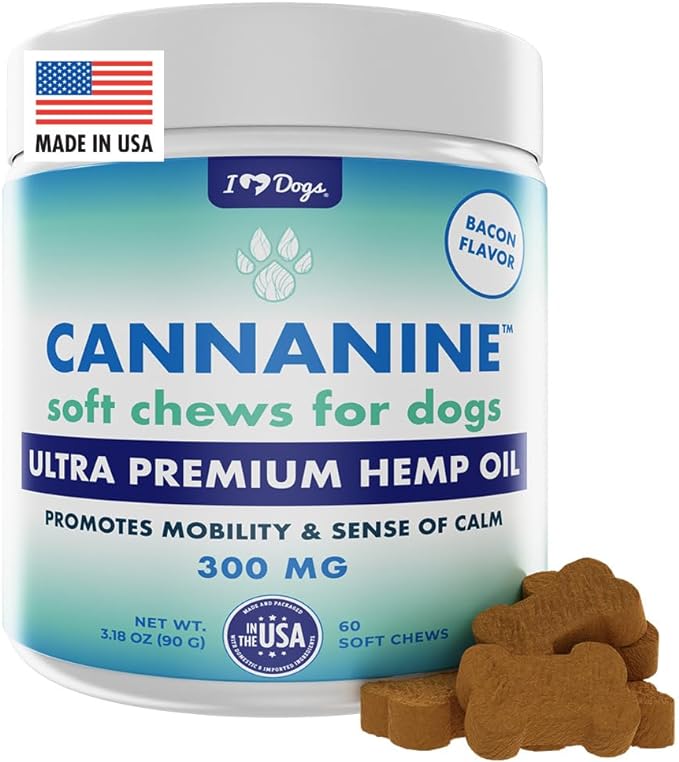 iHeartDogs Hemp Calming Chews for Dogs - Dog Anxiety Relief Bites with Hemp - Bacon Flavored Dog Calming Treats for Anxiety and Stress