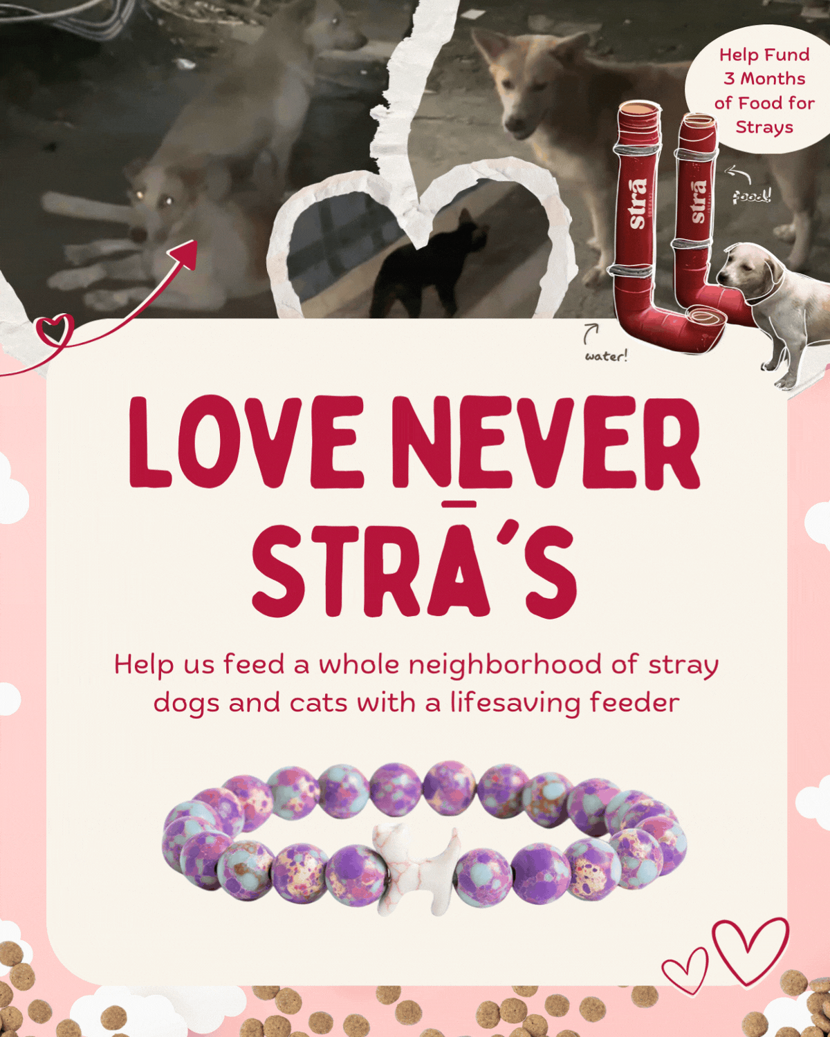 LOVE NEVER STRĀ'S Help us feed a whole neighborhood of stray dogs and cats with a lifesaving feeder