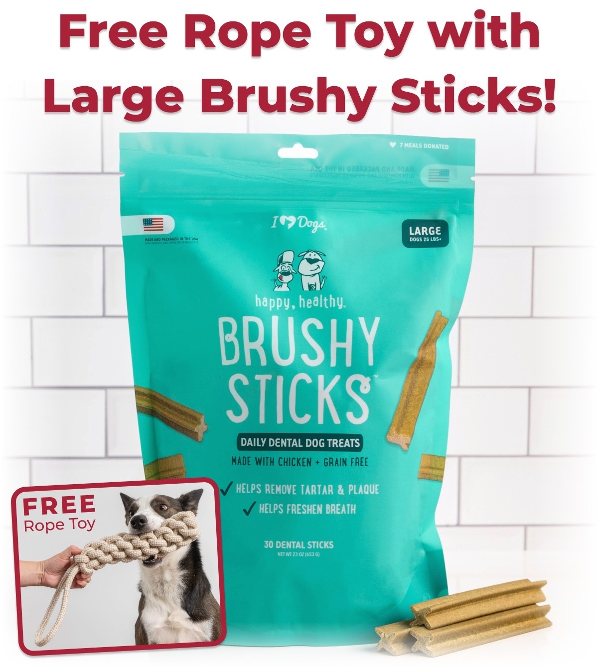 $9 MEGA DEAL: Free Rope Toy with Large Brushy Sticks!