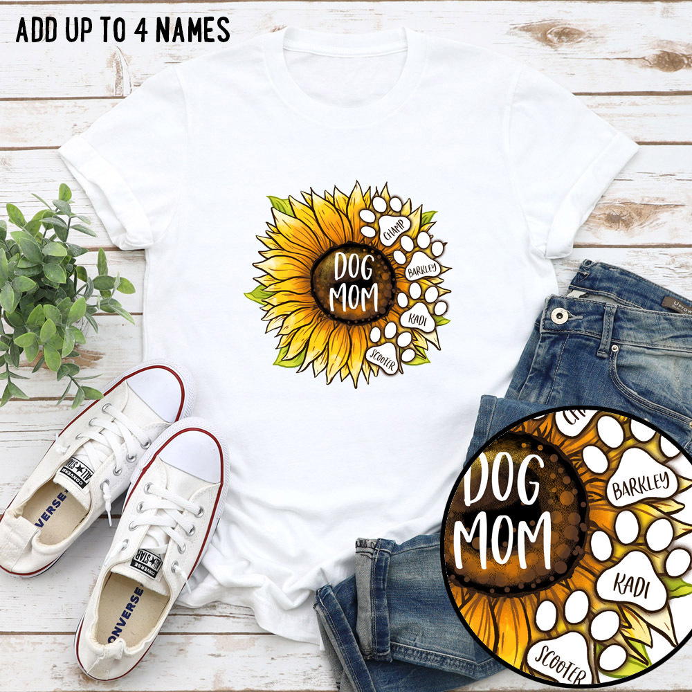 Dog Mom’s Blooming Sunflower Personalized Premium Tee -White – Deal 50% Off!