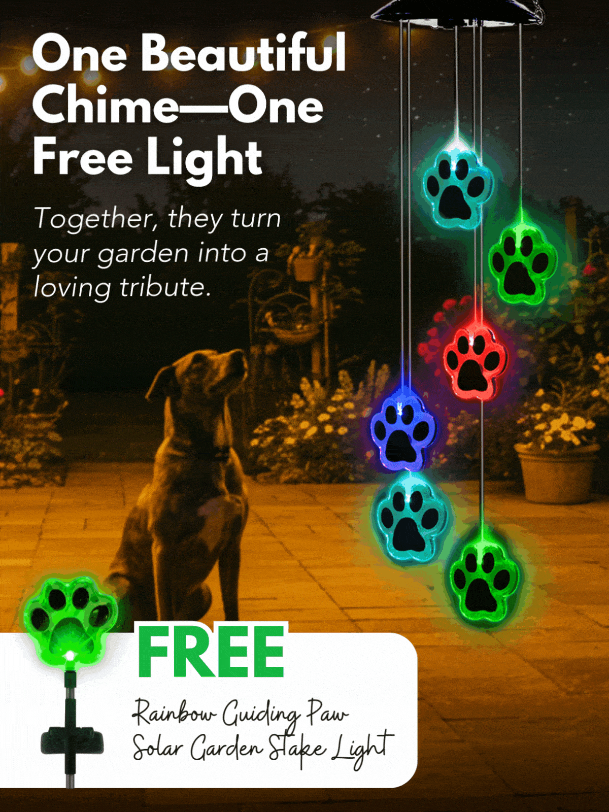 One Beautiful Chime—One Free Light - Together, they turn your garden into a loving tribute.