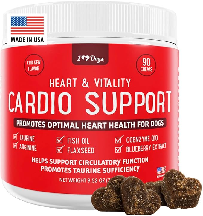 iHeartDogs Heart & Vitality Cardio Support for Dogs - Dog Heart Health Supplement with Anchovy Oil, Taurine, Flaxseed, Arginine, Blueberry Extract, Coenzyme Q10