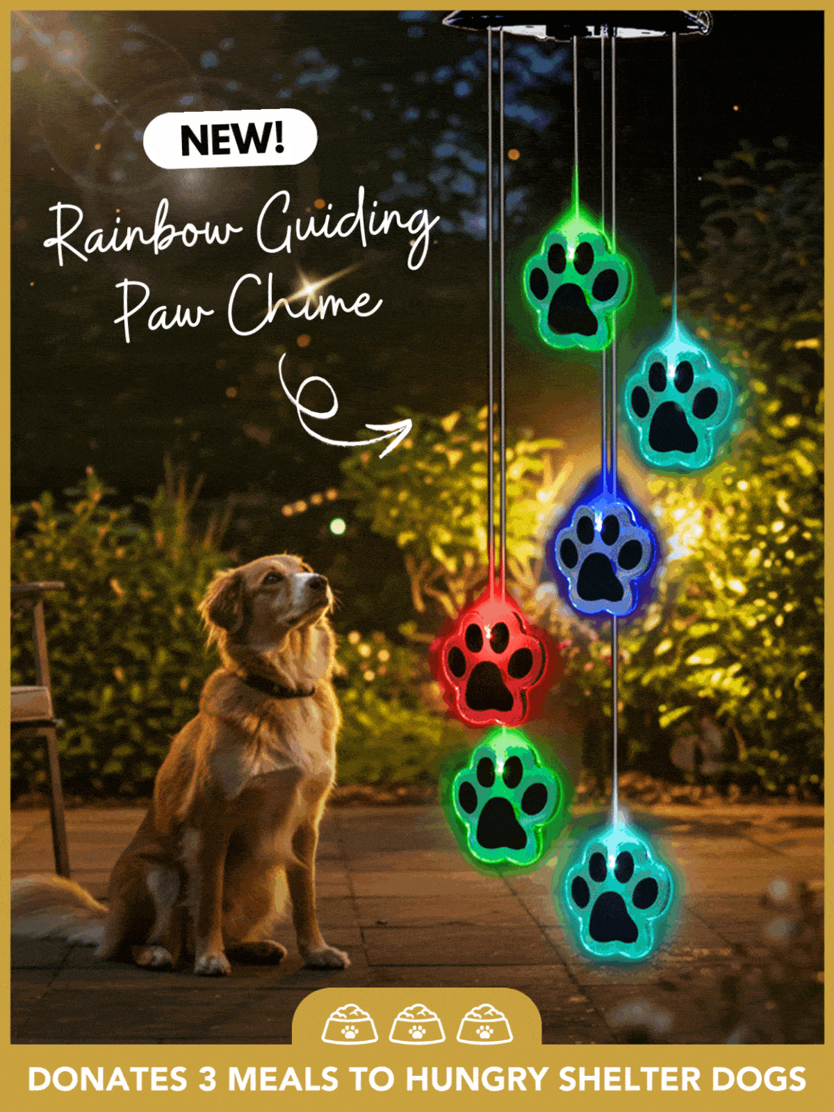 NEW! Rainbow Guiding Paw Chime - DONATES 3 MEALS TO HUNGRY SHELTER DOGS