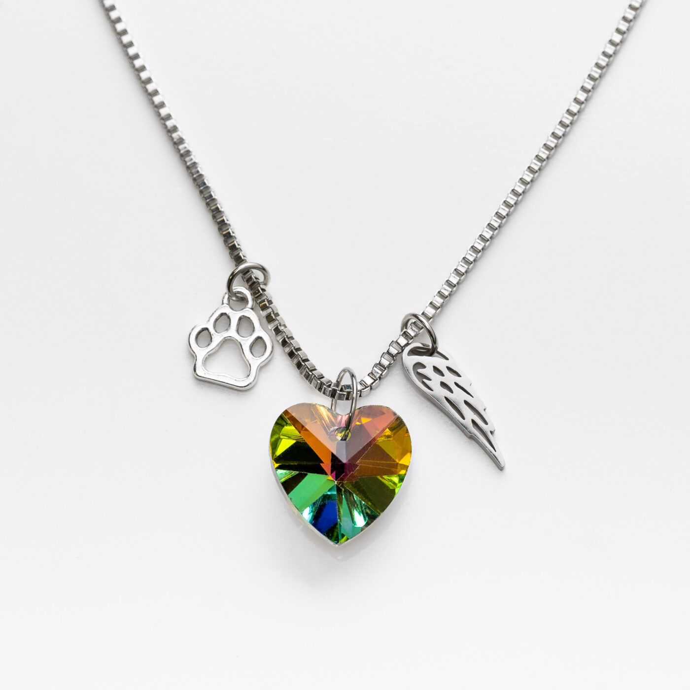 Rainbow Bridge Crystal Heart Dog Memorial Necklace – Deal 25% Off