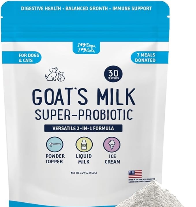 iHeartDogs Goat’s Milk for Dogs & Cats - 3-in-1 Food Topper Powder, Liquid Milk or Dog Ice Cream - Powdered Goat Milk with Probiotics