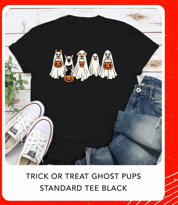 Trick Or Treat Ghost Pups Standard Tee Black