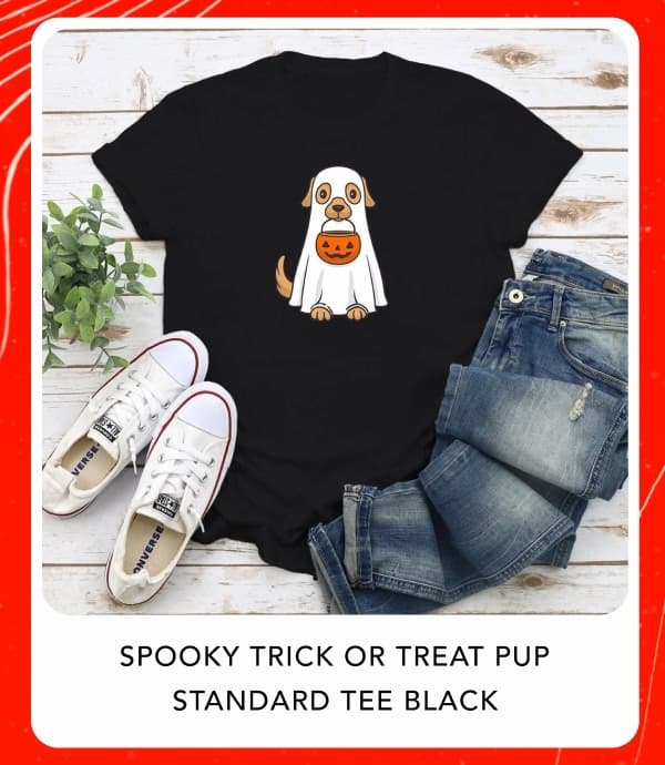 Spooky Trick Or Treat Pup Standard Tee Black