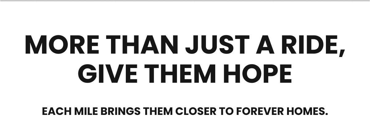 More Than Just a Ride, Give Them Hope - Each mile brings them closer to forever homes.