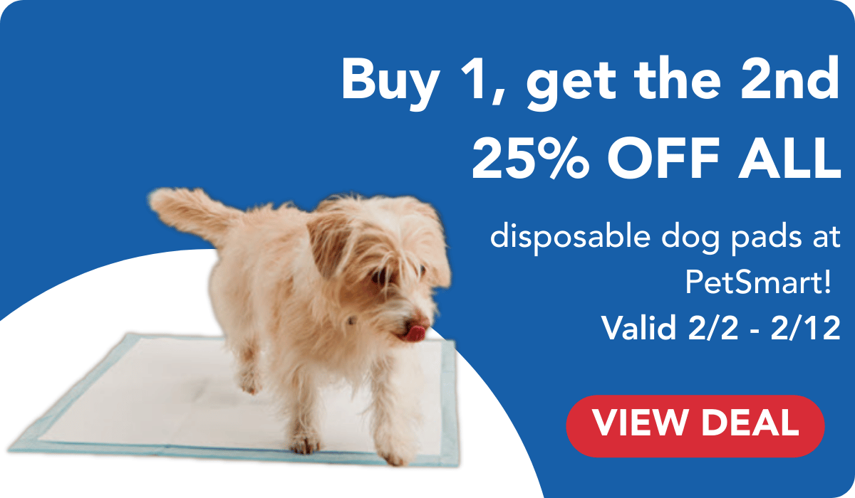 buy 1 get the 2nd 25% off all disposable dog pads 