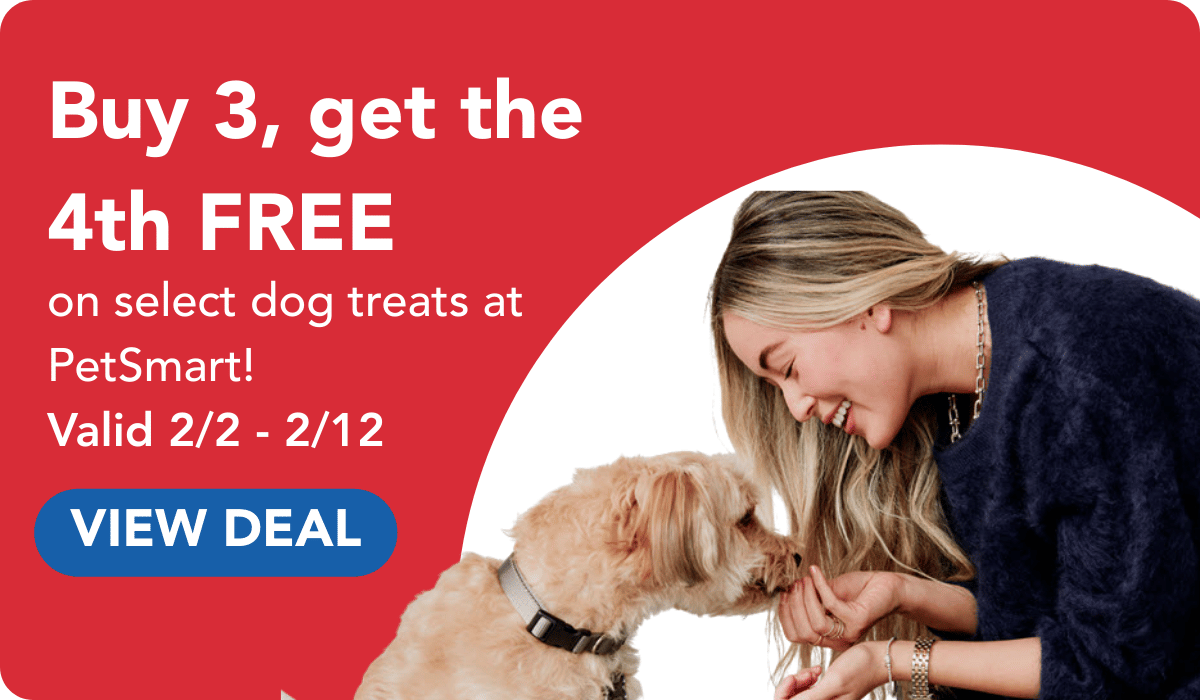Buy 3, get the 4th free on select dog treats at petsmart!