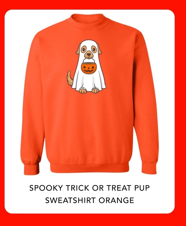 Spooky Trick Or Treat Pup Sweatshirt Orange