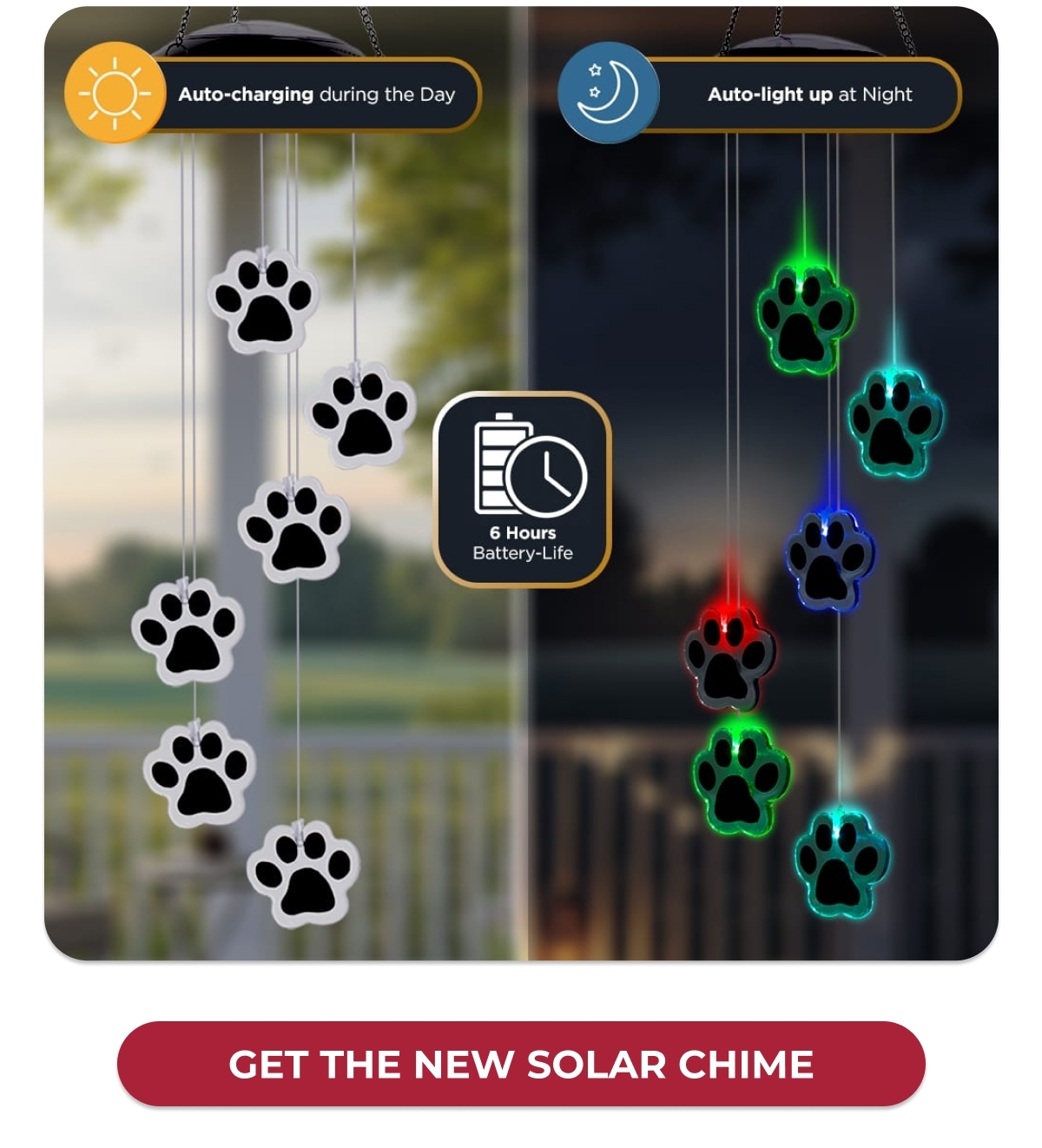 Auto-charging during the day - Auto-light up at Night - GET THE NEW SOLAR CHIME