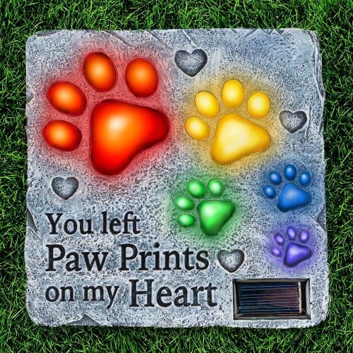 Rainbow Bridge You Left Paw Prints On My Heart – Dog Inspirational , Dog Memorial Solar Garden Stone