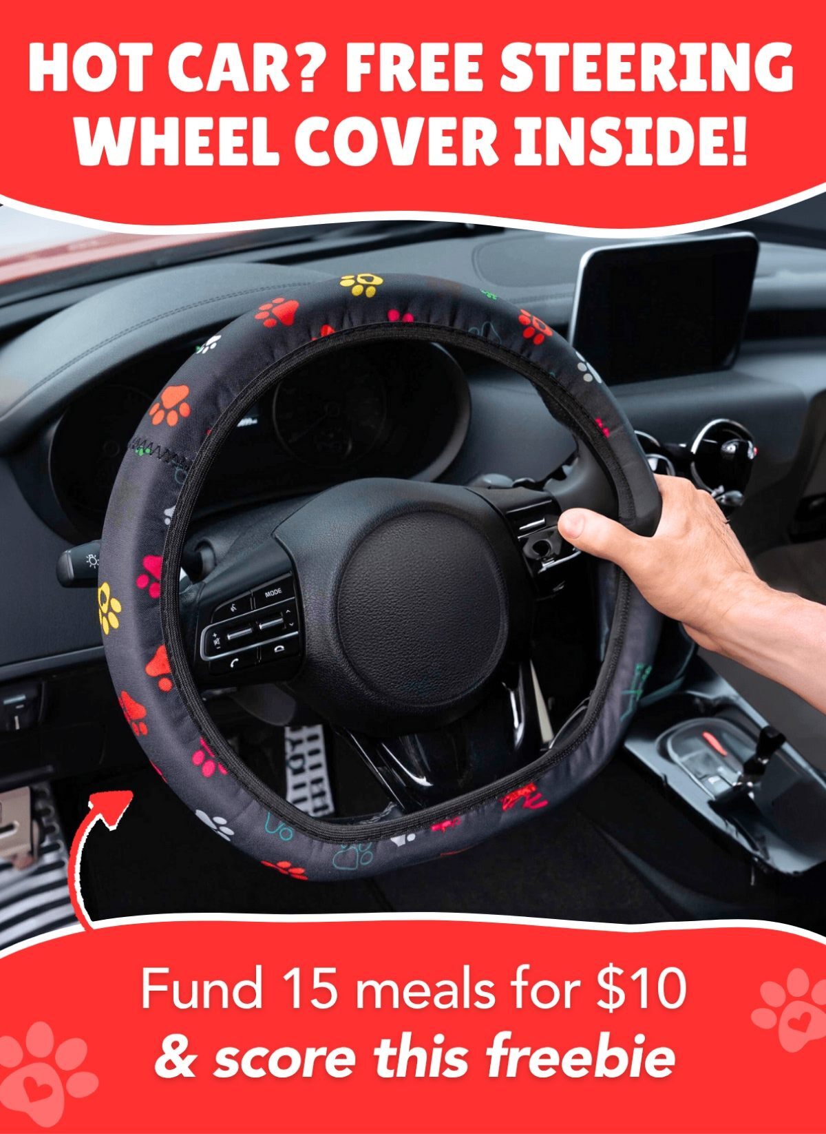 Hot Car? Free Steering Wheel Cover Inside! - Donate just $10 to fund 15 meals & score this freebie