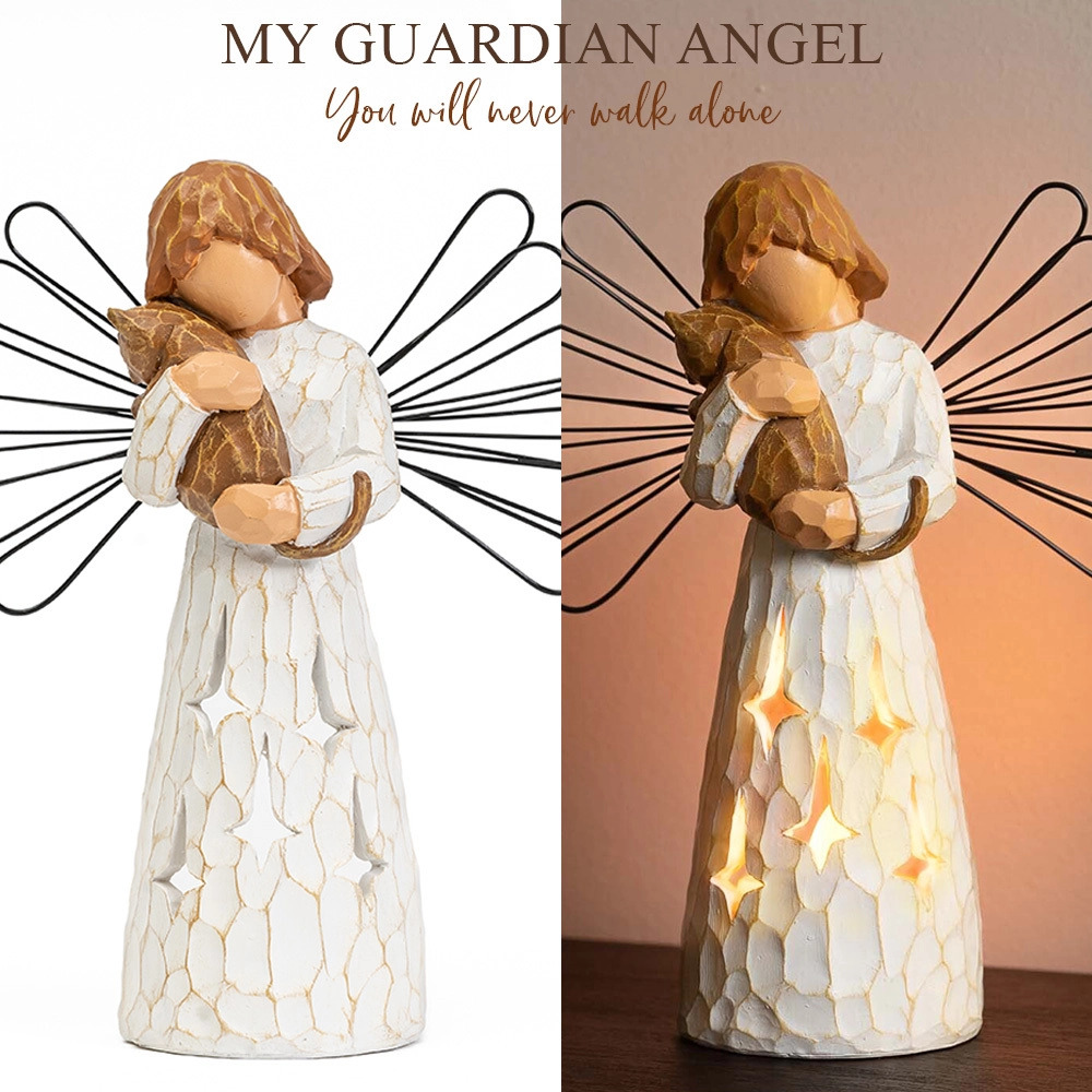 My Guardian Angel Memorial Cat Figurine with Flameless Candle – Deal 20% Off!