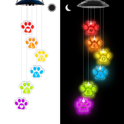 Rainbow Bridge Love ❤️ Paw Dog Solar Garden Chime – Inspirational Garden Decor for Dog Lovers