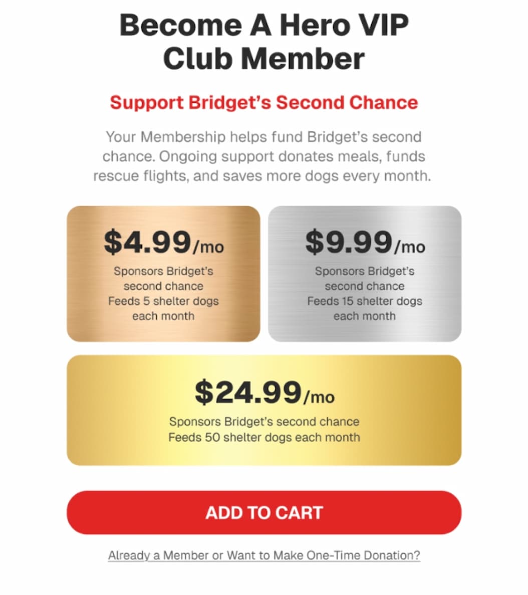 Become A Hero VIP Club Member - Support Bridget's Second Chance