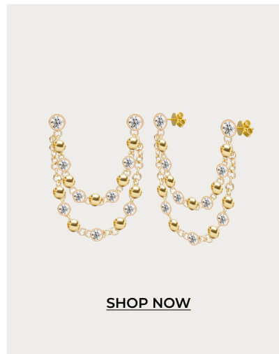 Gold and Diamonds Balls Double Chain Earrings