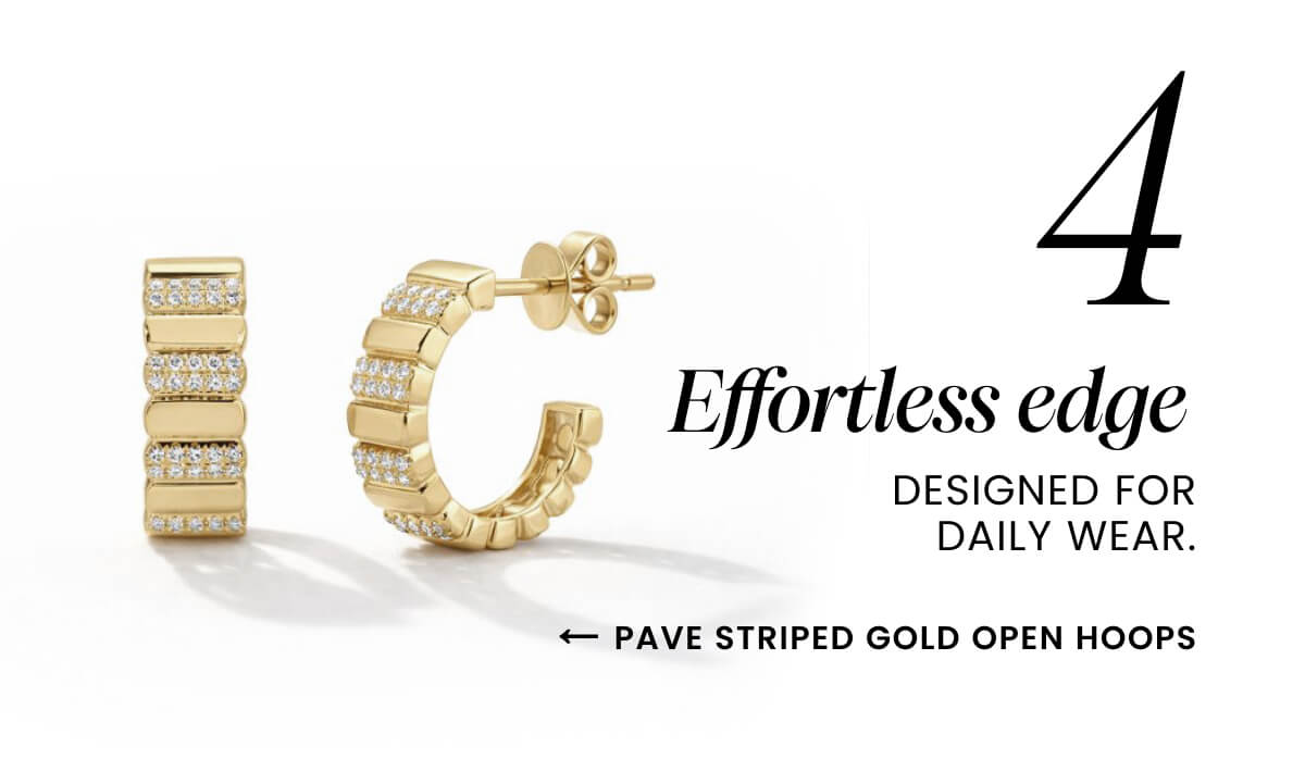 Pave Striped Gold Open Hoops