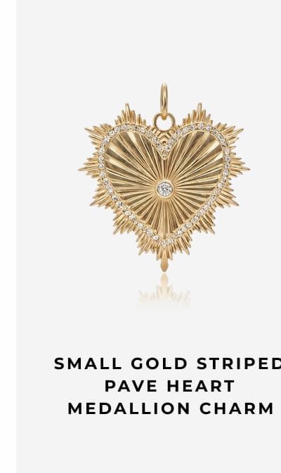 Small Gold Striped Pave Heart Medallion Charm