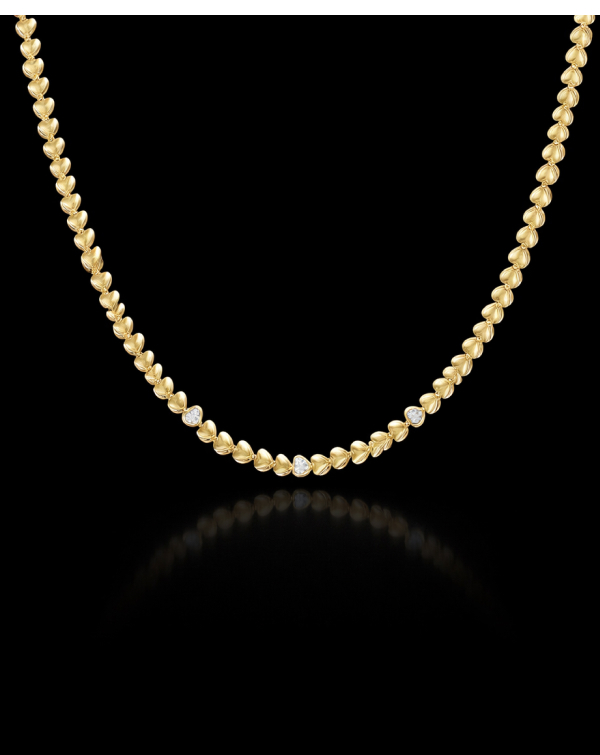 Golden Heart Three Diamond Tennis Necklace