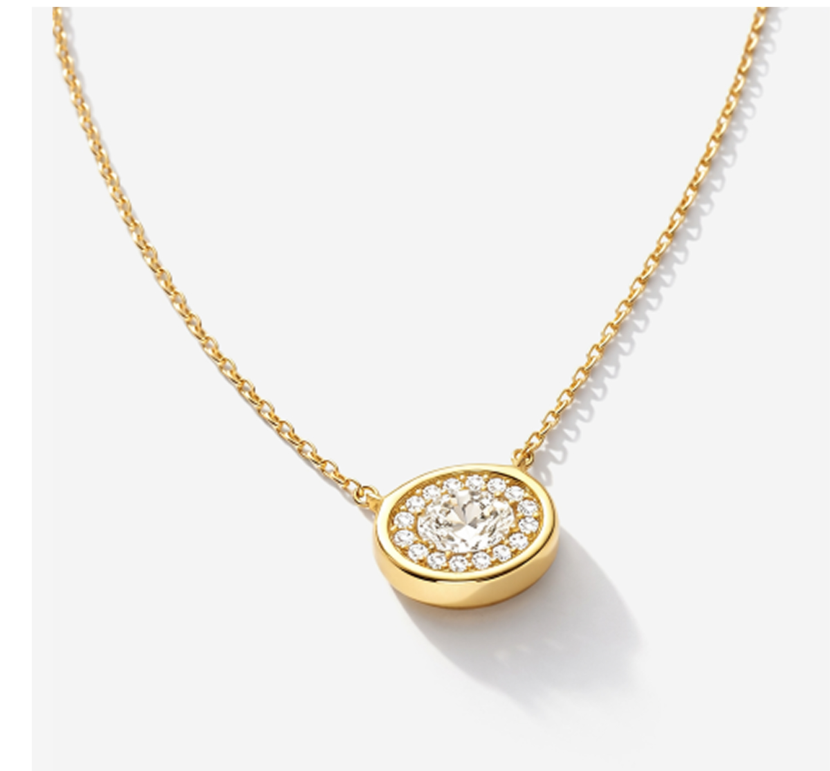 Gold Pave Outline Lab Solitaire Necklace