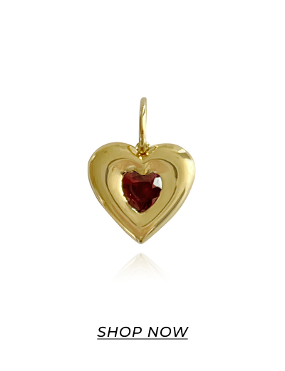 Dome Cloud Gemstone Heart Charm MATERIALS  Available in 14k Yellow Gold, 14k White Gold, and 14k Rose Gold.  DETAILS  Gold Weight: 1.93 g  CT Weight: 0.97 ct