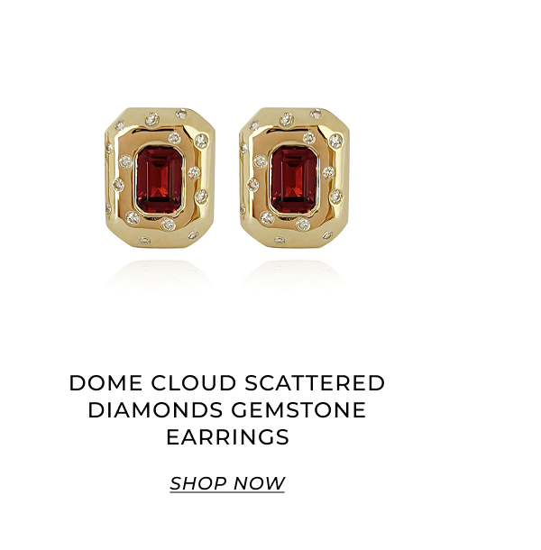 Dome Cloud Scattered Diamonds Gemstone Earrings MATERIALS  Available in 14k Yellow Gold, 14k White Gold, and 14k Rose Gold. Sold as a pair.  DETAILS  Gold Weight: 2.5 g  CT Weight: 0.11 cts Scattered Diamonds. 0.89 ct Center Stone