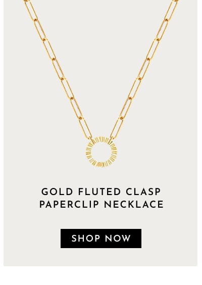 Gold Fluted Clasp Paperclip Necklace