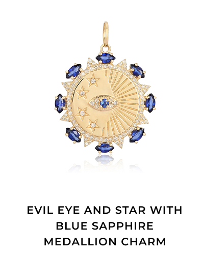Evil Eye and Star With Blue Sapphire Medallion Charm