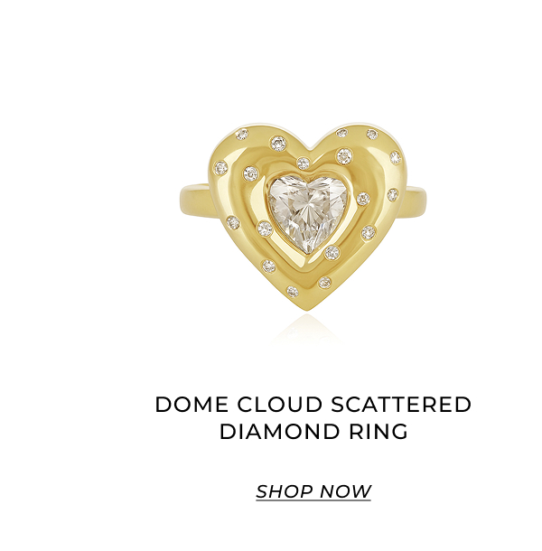 Dome Cloud Scattered Diamond Ring MATERIALS  Available in 14k Yellow Gold, 14k White Gold, and 14k Rose Gold.  DETAILS  Gold Weight: 4.08 g  CT Weight: 0.15 ct Scattered Diamonds. 0.80ct Center Diamond