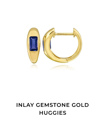 Inlay Gemstone Gold Huggies